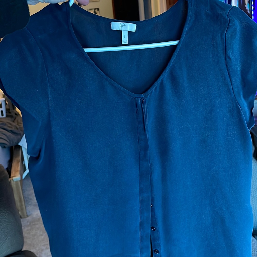 Joie Navy Silk Flutter Sleeve Button Front Blouse… - image 1